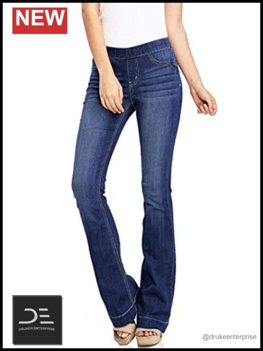 Women's Mid Waist Bootcut Denim Jegging with Faux Pockets | Stretchy Pull-On